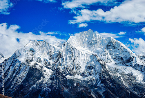 Beautiful Himalayan Range with Yala Peak Mountain View from Tsergo Ri in Langtang Region of Nepal