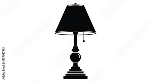 A minimalist black silhouette of a classic table lamp against a plain white background high quality