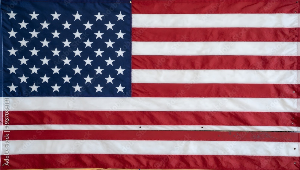 Obraz premium Close up of the american flag with blue field and red and white stripes