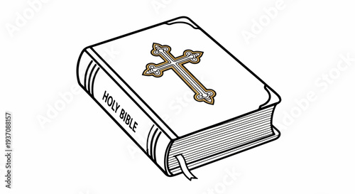 A white holy bible with a golden cross on its cover