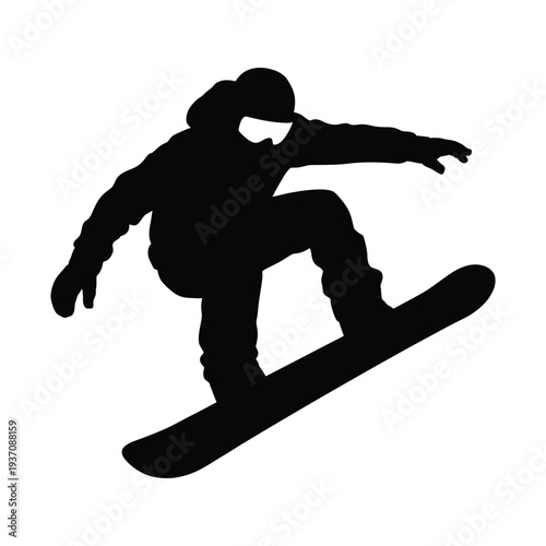 Silhouette of a snowboarder performing a trick in mid air