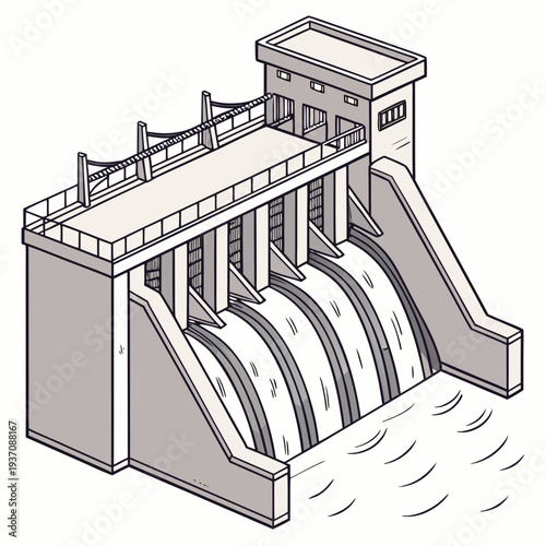 A large dam with water flowing out of it