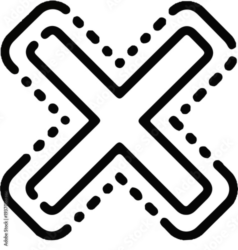 Bold black X symbol with double outlined, dotted, and solid lines, creating depth