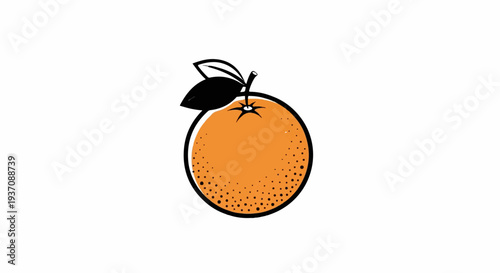 Stylized orange fruit with leaves and stem, rendered in bold black outline and orange fill