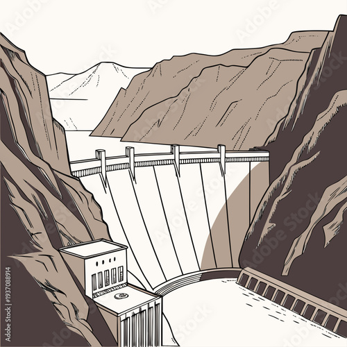 Hoover dam structure in a mountainous landscape with a large body of water