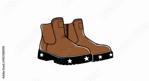 Brown ankle boots with star-studded platform soles and zippers