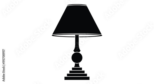 A minimalist black silhouette of a classic table lamp against a plain white background high quality
