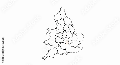 Outline map of England with some internal divisions highlighted