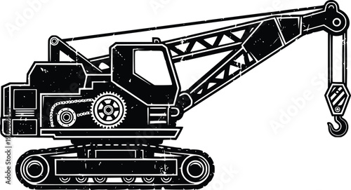 Crawler Construction Crane with Hook – Vintage Heavy Equipment Vector Illustration
