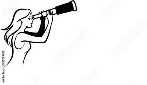 A sketch of a woman looking through a telescope
