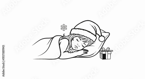 A young person in a Santa hat sleeps, dreaming of a gift
