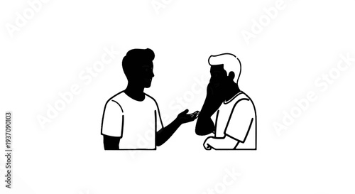 Two silhouetted individuals engaged in conversation, one gesturing
