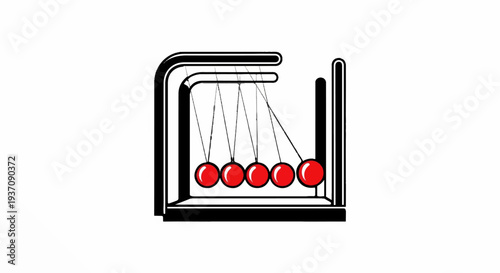 Abstract kinetic art with five red spheres suspended