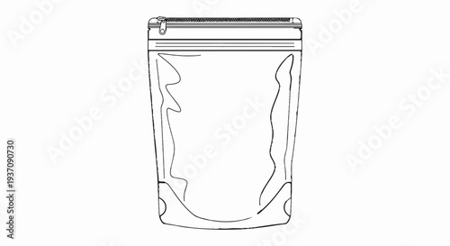 Line drawing of an empty resealable pouch with a zipper closure