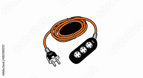 Orange extension cord with a black plug and a three-socket power strip