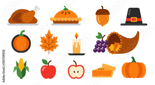 Thanksgiving day festive icons illustration