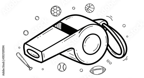 Whistle with lanyard and small objects around it.