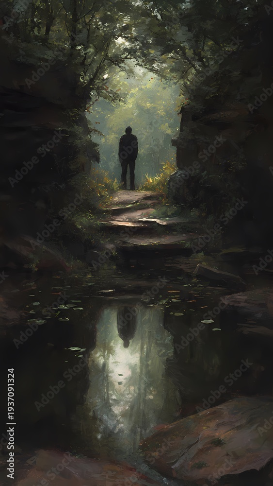 Obraz premium man walking in the forest