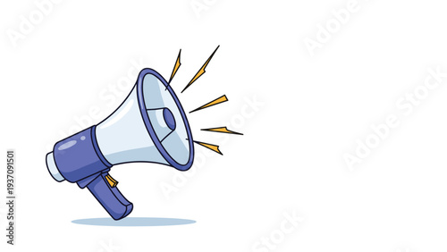 Classic blue megaphone illustration with sound lines coming out to represent announcements, alerts, protests, or marketing messages.