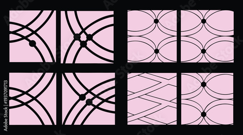 Collection of different pink and black abstract geometric patterns and textures for design inspiration and creative projects