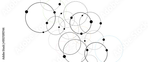 Abstract Overlapping Circles with Dashed Lines on Black Background