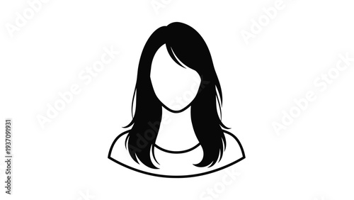 Black and white silhouette of a woman with long hair is presented as a clean vector graphic for profile icons or social media use.
