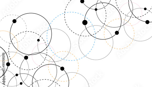 Abstract Overlapping Circles with Dashed Lines on Black Background