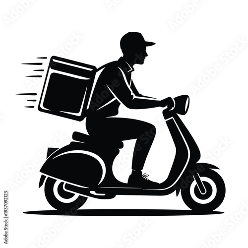 Delivery person on a scooter speeding to make a quick delivery