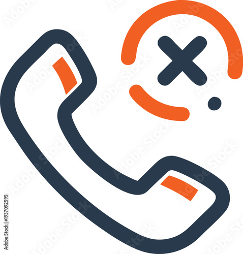Phone handset with an orange symbol representing call cancellation displayed in the design