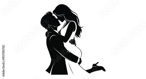 A silhouetted couple embraces in a passionate dance showcasing love and intimacy high quality professional detailed