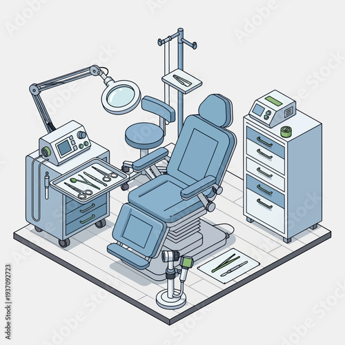 Medical Examination Room Equipment and Tools Illustration.