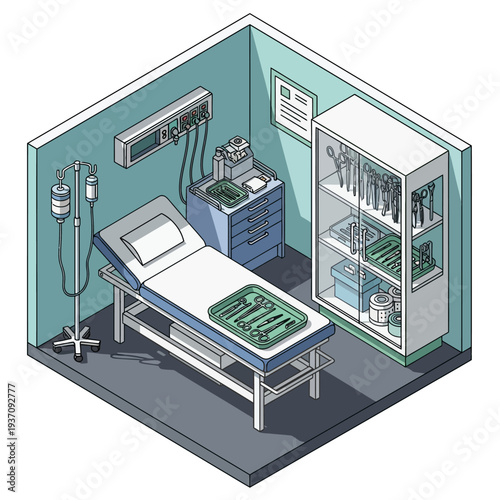 Medical Examination Room with Equipment and Instruments.