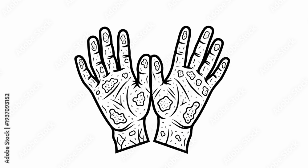 Obraz premium Line art of two hands with textured palms and fingers