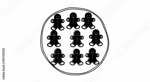 Nine smiling gingerbread cookies arranged in a circle