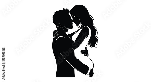 Silhouetted couple embracing in a close dance depicting romance and connection high quality professional detailed modern