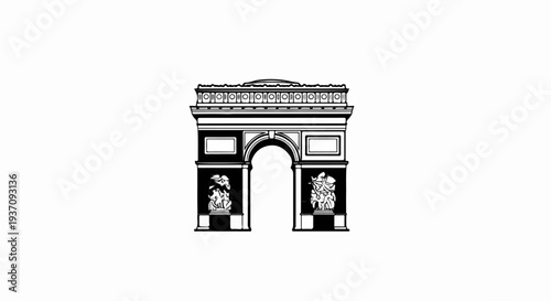 Monochrome sketch of an ornate archway with sculptures