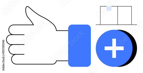 Social media concept. Thumbs up and plus sign icons social interaction, approval, and adding connections. Social media used to boost engagement and build online communities. For marketing