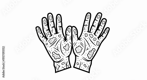 Line art of two hands with textured palms and fingers