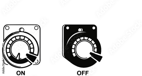 Two simple icons showing a dial switch in the "ON" and "OFF" positions