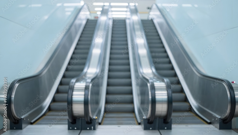 Obraz premium Pair of escalators in an indoors space providing automatic staircase for transportation