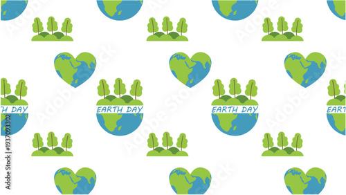 Earth Day eco seamless pattern with planet hearts and trees