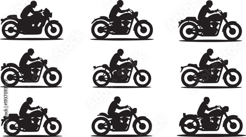 Silhouettes of People Riding Motorcycles in Black and White rider