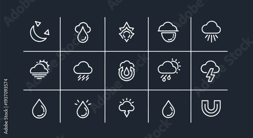 Weather icons set on dark background