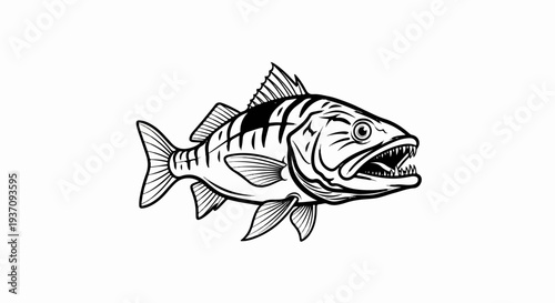 Fierce fish with sharp teeth and striped body, open mouth