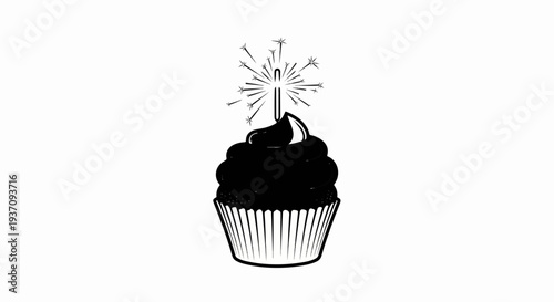 A solitary cupcake with dark frosting and a sparkler