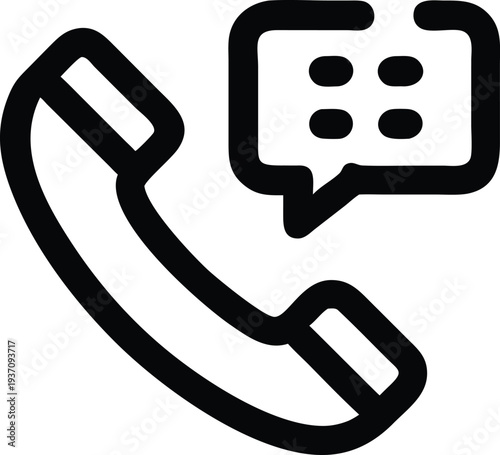 A simple icon shows a telephone handset alongside a speech bubble with dots