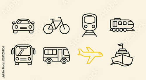 Transportation icons car bike train bus plane