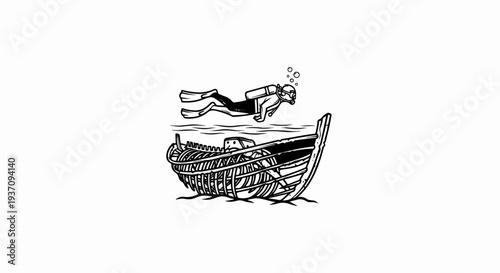 A diver explores a shipwreck on the seabed