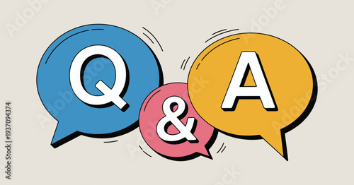 Questions and answers icon, Q and A symbol colorful vector illustration representing FAQ section, customer inquiry response, support communication, information sharing and help desk service concept.