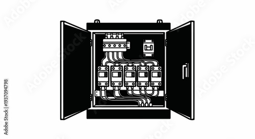 Electrical distribution panel with multiple circuit breakers and wiring